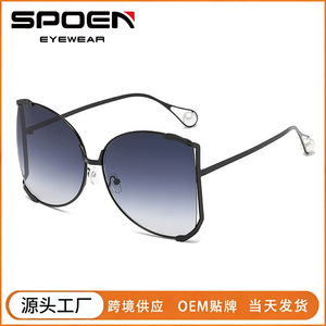 Gafas de sol de moda sin montura con perlas, rectangulares, UV400, protección solar para mujer - Product Image 5