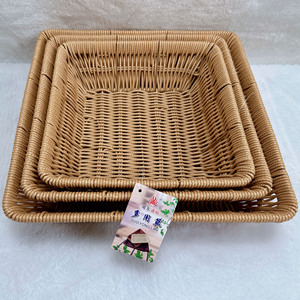 <b>Square</b> Plastic Storage <b>Basket</b> Imitation Rattan Woven For Snacks Bread Candy Household Use Multifunctional Neatening - Product Image 3