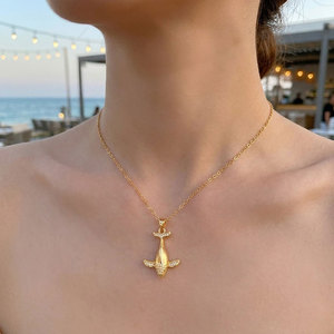Pendentif en forme de baleine mignon QIUHAN, plaqué or, acier inoxydable, laiton, zircon, bijoux DIY, collier pour femmes - Product Image 1