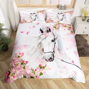 <strong>Horse</strong> Bedding Chic Cherry Blossom Comforter <strong>Cover</strong> Boys Teens White <strong>Horse</strong> <strong>Duvet</strong> <strong>Cover</strong> Wild Animal <strong>Horse</strong> Western Farmhouse Style - Product Image 2