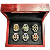 Nouvelle Collection 2027 : Ensemble de 6 Bagues de Champion de Football Fantastique, Tendance Classique, en Alliage Plaqué Argent, Bijoux Sportifs avec Boîte en Bois – Vente Flash