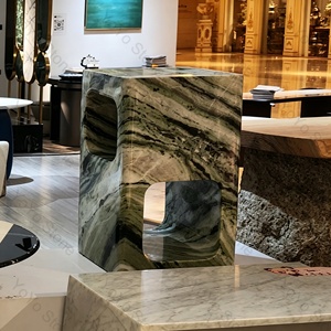 Custom Unique Carved White Stone Hollow <strong>Side</strong> <strong>Table</strong> Minimalist Solid Block Marble Accent <strong>Table</strong> for Luxury Home Salon Bedside - Product Image 4