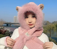Vente en gros de bavoir à capuche unisexe à la mode automne-hiver ensemble chaud pour oreilles d'équitation chapeau écharpe en peluche personnalisable motif de dessin animé brodé en 3D