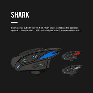 Casque de moto requin BT casque d'interphone CVC réduction du bruit FM 2 coureurs Communication IP65 partage de musique étanche - Product Image 2