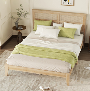 Modern Minimalist <b>Queen</b> <b>Size</b> Wooden Adjustable <b>Bed</b> Eco-Friendly Spacious Underbed Storage Rubber Wood Rattan Apartment-Friendly - Product Image 3