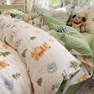 Adorable Panda &amp; <strong>Bear</strong> Puff Double Gauze 4-Piece Duvet Cover Set - Ultra-Soft &amp; Breathable for Child's Room - Product Image 6
