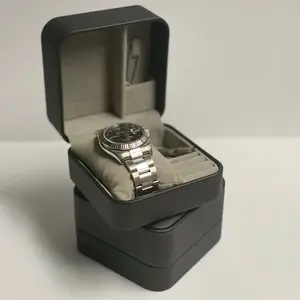Large black gift ring jewelry flat watch box cardboard PU velvet travel jewelry black watches case organizer for men