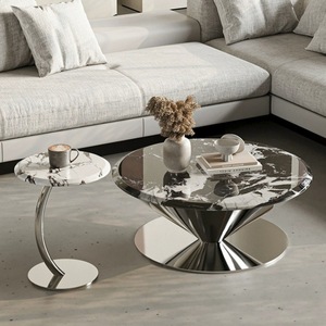 <span class=keywords><strong>Table</strong></span> <span class=keywords><strong>basse</strong></span> soucoupe volante en marbre avec base en acier inoxydable durable – Mobilier moderne pour salon – Ensemble de <span class=keywords><strong>table</strong></span> à thé de luxe écologique - Product Image 4