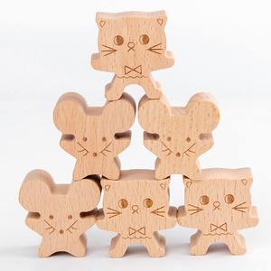 Giocattoli educativi in legno per gatti e topi che impilano blocchi di gioco Set di blocchi di costruzione esercitano il cervello per bambini - Product Image 6