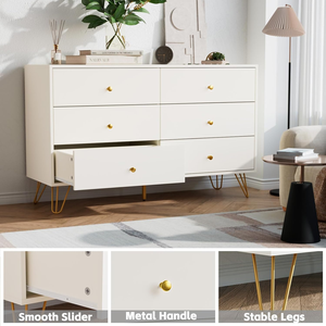 <span class=keywords><strong>Commode</strong></span> à 6 tiroirs avec poignées dorées, grand rangement, armoire moderne européenne, organiseur de tiroirs, rangement blanc, chambre à coucher, salon - Product Image 5