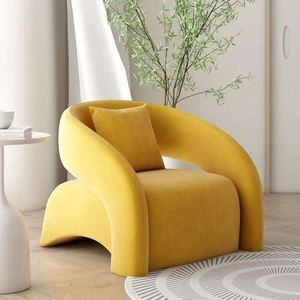 Fauteuil contemporain incurvé en velours, chaise longue rembourrée pour salon d'hôtel moderne - Product Image 3