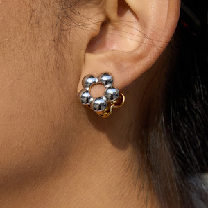 Flower Stud Earrings Stainless Steel Geometric Floral Pattern For Women Jewelry Yiwu Origin JDE0210003 <b>PS</b> - Product Image 2