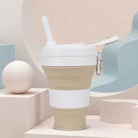 Gobelet portable en silicone 600 ml avec couvercle à paille, manchon de protection et corps pliable