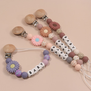 Clip para <span class=keywords><strong>chupete</strong></span> de flor margarita para comercio exterior, <span class=keywords><strong>cadena</strong></span> creativa DIY para bebé, <span class=keywords><strong>mordedor</strong></span> de silicona con diseño de animal de dibujos animados, 0-24 meses, nuevo - Product Image 2