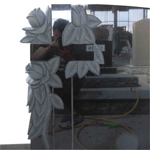 UNION STONE Jet Black Double Cross &amp; Roses Headstone Granite Tombstone Garden Tombstones and Monuments - Product Image 5
