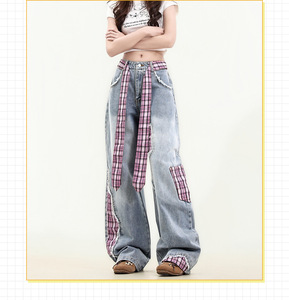 <span class=keywords><strong>Pantalones</strong></span> vaqueros de pierna recta estilo streetwear con lazo cosido, lavados, de verano, estilo retro americano, talla pequeña, lavables, novedad transfronteriza - Product Image 5