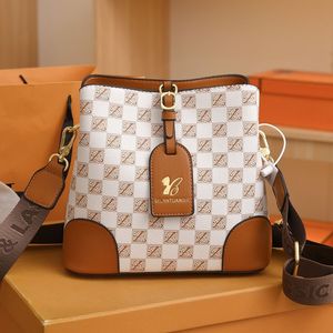 Milantuanshi Women's Bucket Bag White Brown Embossing Zipper Closure Crossbody Shoulder Bag Water Resistant Everyday Use - Product Image 2