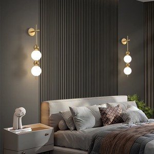Lámpara de Pared Minimalista Nórdica LED E27 con Interruptor, Cuentas Doradas, Iluminación para Dormitorio, Sala de Estar y Escaleras - Product Image 2