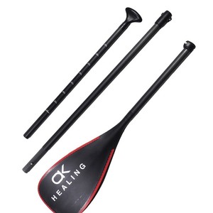 Pagaie de surf Ok Healing en trois sections, longueur réglable 175-210 cm, ultralégère, entièrement en fibre de verre, noire avec lames à bord rouge - Product Image 1
