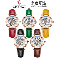 CHENXI 8831 Damen Vollautomatische Mechanische Uhr Lässige Leuchtende Skelett-Armbanduhr Roségold Ovales Glas Sport