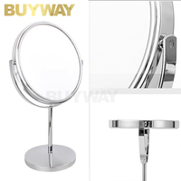 Miroir de courtoisie en métal chromé, double face 360° °   Miroir de maquillage rotatif de table avec grossissement 1X/2X et support en fer