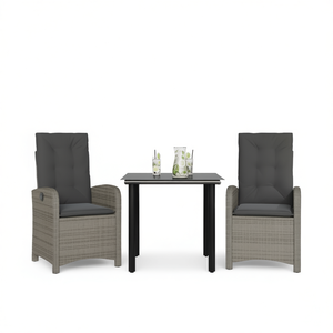 Conjunto de Comedor de Patio de Ratán Sintético Gris con Cojines, 2 Plazas, Muebles de Jardín para Exteriores, Diseño Contemporáneo, Estructura de Acero - Product Image 1