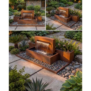 Cascada de Jardín de Acero Corten de 220 x 20 cm con Acabado de Pátina Oxidada, Elemento Decorativo para Exteriores - Product Image 2