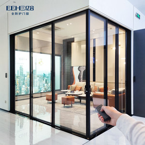 Puerta Corredera Triple Automatizada para Esquina de <span class=keywords><strong>Cocina</strong></span>, Puerta Corredera de Vidrio de Aluminio Totalmente Automatizada - Product Image 1