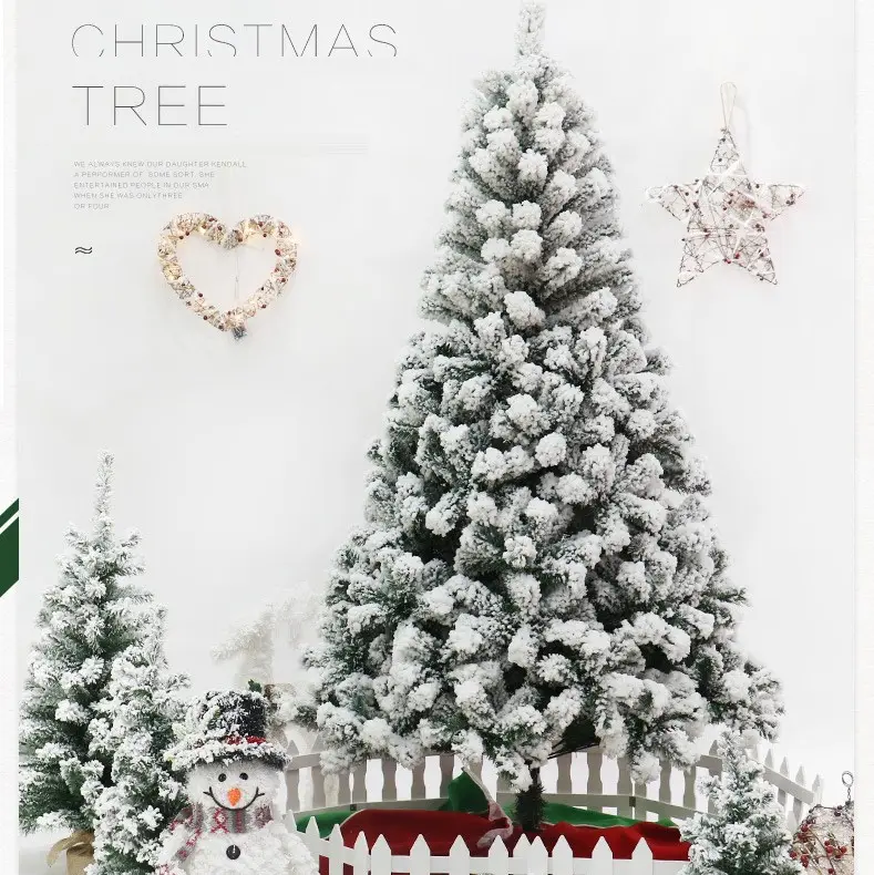 Hot sale artificial encrypted snowflake flocking christmas tree for home hotel street decorations