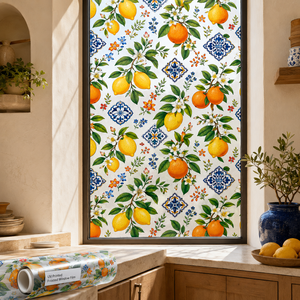 <span class=keywords><strong>Film</strong></span> décoratif pour fenêtre à effet givré, imprimé UV personnalisé, motif agrumes méditerranéens, vente en gros - Product Image 1