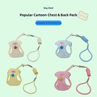 Laisse pour chien Wanjia douce et rembourrée, motif dessin animé, double couche, maille unie, non toxique, réglable, anti-évasion pour chiens de petite et moyenne taille