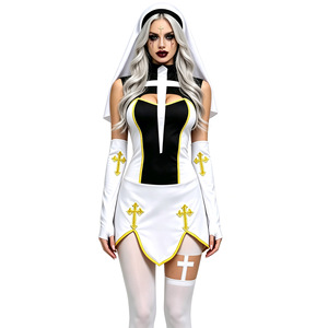 Disfraz de monja gótica para mujer, conjunto de disfraz de cosplay, traje de juego de rol de Halloween, Flowers Fall Into The Clouds - Product Image 5