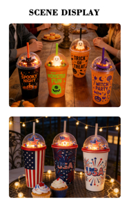 Vaso de Plástico Reutilizable de Pared Simple, Ecológico y de Grado Alimenticio, con Juguete en la Tapa con Función de Luz y Pajita para Fiestas - Product Image 6