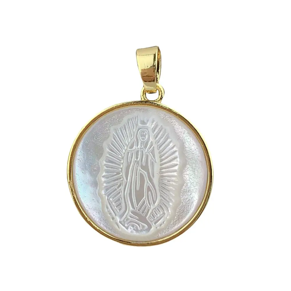 Hot Product Religieuze Dame Van Guadalupe Hanger Vergulde Parelmoer Medaille Ketting Hanger