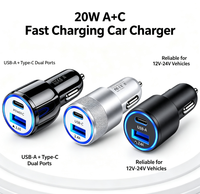 Cargador de Coche de Doble Puerto A+C con Luz Ambiental LED Azul, 12-24V, ABS, Cargador para Encendedor de Cigarrillos, Color Negro y Blanco, OEM, Venta al Por Mayor