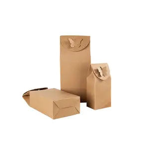 High Quality Empty Food Grade Kraft Recycle Gift Paper Brown Packaging Bag With Handle