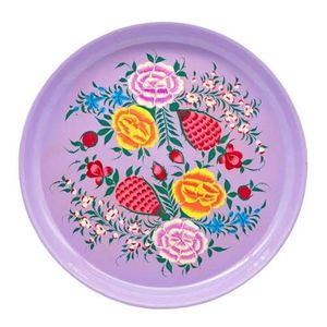 Assiette de service ronde en acier inoxydable émaillé à motif floral avec imprimé cachemiri, plat à dessert, assiette cadeau personnalisée pour la maison et les restaurants - Product Image 4