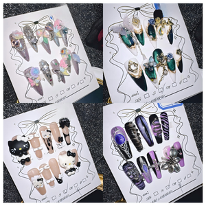 2025 Thiết Kế Mới Sang Trọng Chất Lượng Cao Gia Vị Cô Gái Móng Tay Nghệ Thuật Kim Cương Y2K Kim Loại Handmade Rhinestone Mặc Đầy Đủ Bìa Móng Tay Giả - Product Image 1