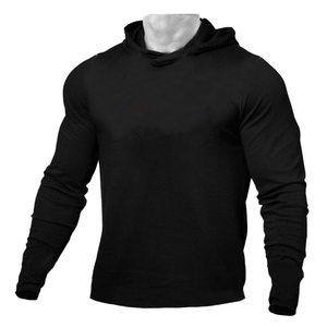 Sudadera de Algodón Tejido de Manga Larga para Hombre, Corte Ajustado, Color Liso Claro, Estilo Europeo Americano, con Capucha, para Deportes de Otoño - Product Image 2