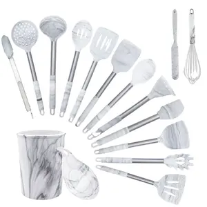 Pentole utensili da cucina in silicone per uso alimentare con manico in acciaio inossidabile set di utensili da cucina in marmo multifunzionale da 15 pezzi