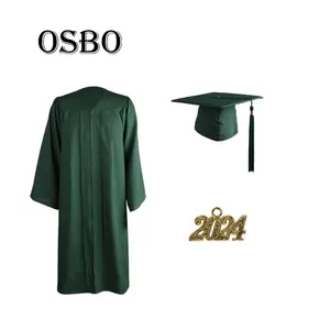 Wholesale 2024 Cheap Adult Matte Academic Bachelor Forest Green Graduation Cap Gown Set