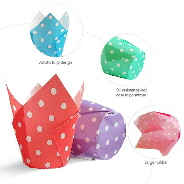 Wholesale Polka Dot Tulip Cake Paper Cups Printed Baking Oil Resistant High Temperature Bread Paper Tray