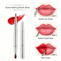 Kuas Bibir Retraktil Dua Sisi dengan Gagang Logam, Label Pribadi, Bulu Sintetis, Aplikator Lipstik/Lip Gloss