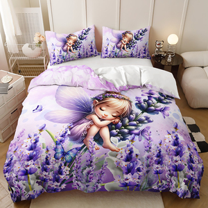 Ensemble de literie <span class=keywords><strong>pour</strong></span> filles, princesse, dessin animé, fleur, fée, sirène, impression numérique 3D, 100% polyester, 300 fils, housse de <span class=keywords><strong>couette</strong></span> - Product Image 6