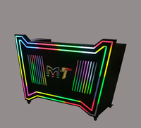 Barra de discoteca con logotipo personalizado, soporte de DJ, luces LED de acero inoxidable mejoradas, estante de exhibición giratorio plegable para publicidad de club nocturno