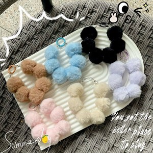 Porte-clés en peluche pompon coloré, <span class=keywords><strong>cordon</strong></span> anti-perte pour téléphone portable avec perles et breloque boule de poils, bijou à suspendre - Product Image 2