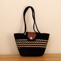 Sac fourre-tout tissé en coton style tresse moyenne pour femme, avec fermoir magnétique, grande capacité, style tendance transfrontalier