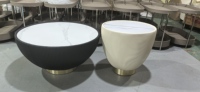 Table basse à bout latéral en cuir PU blanc marbré