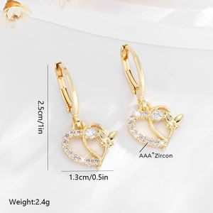 2025 alta calidad mariposa amor corazón 14K cobre con incrustaciones de circón chapado en oro uso diario pendientes de latón joyería de mujer - Product Image 4