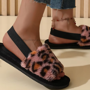 Wholesale Women Home Slippers <b>Shoes</b> Open Toe Plush Leopard Printed Pattern Slippers for Ladies Girls - Product Image 2